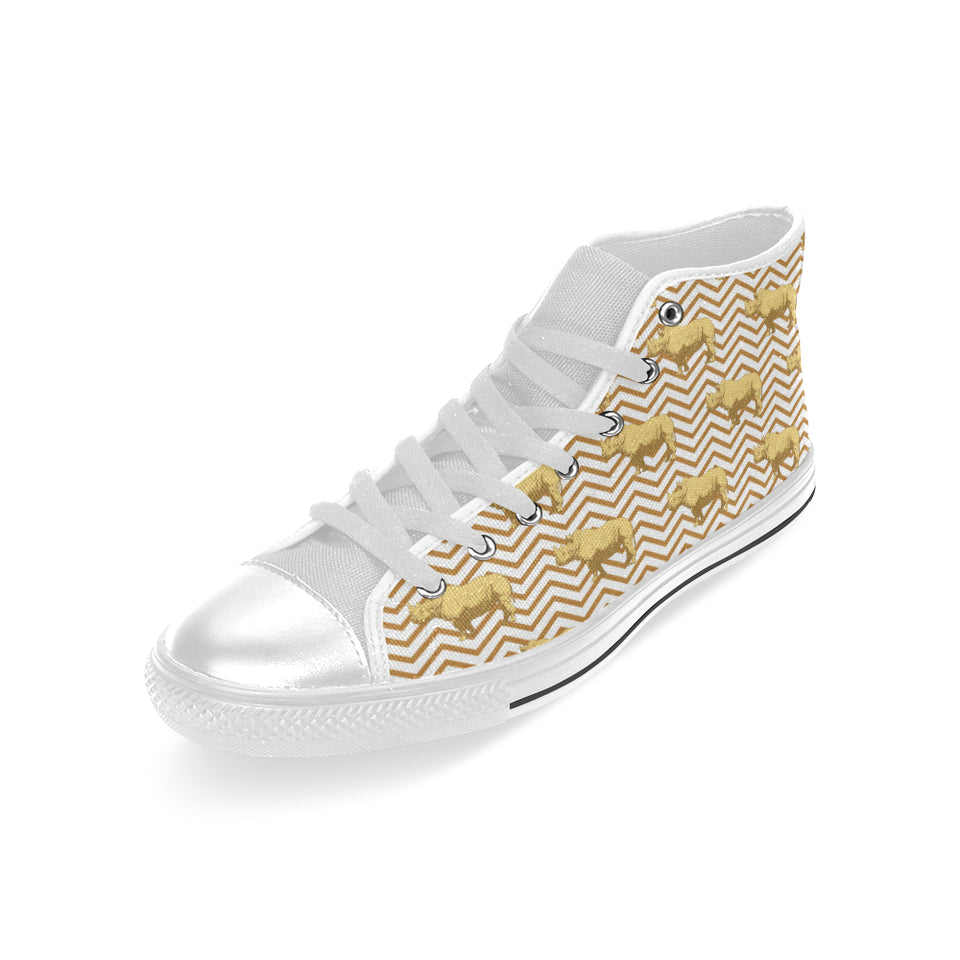 Rhino yellow theme pattern Men's High Top Canvas Shoes White