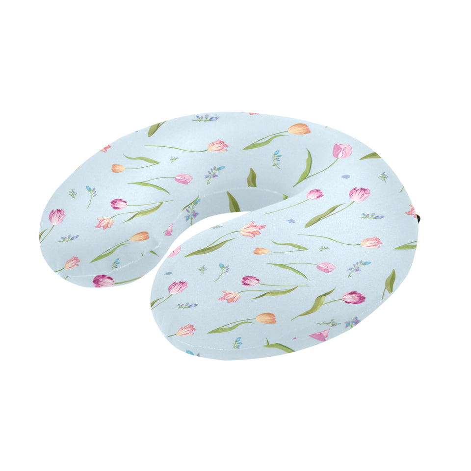 Watercolor Tulips pattern U-Shaped Travel Neck Pillow