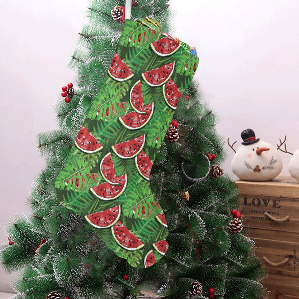 Watermelons tropical palm leaves pattern backgroun Christmas Stocking