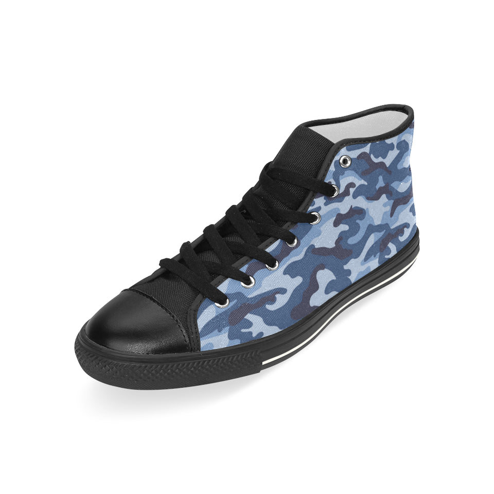 Blue camouflage pattern Men's High Top Canvas Shoes Black