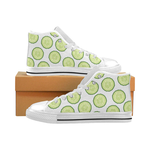Cucumber slices pattern Men's High Top Canvas Shoes White