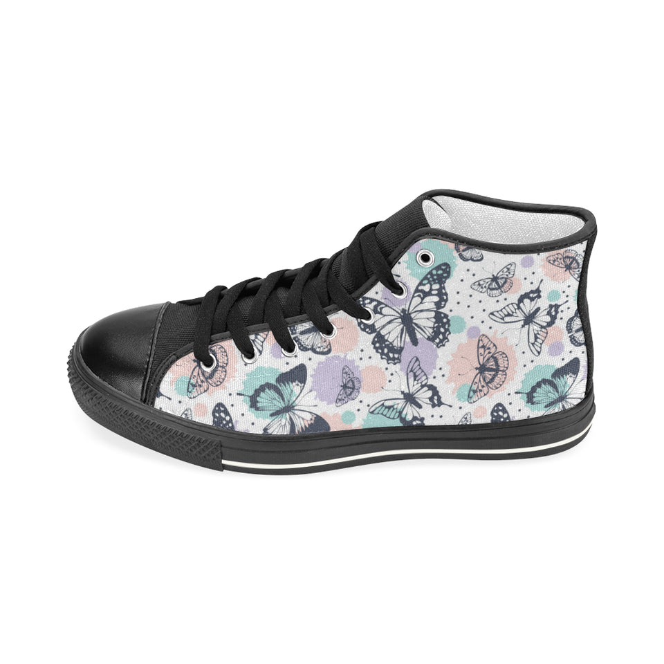 Butterfly pattern Men's High Top Canvas Shoes Black
