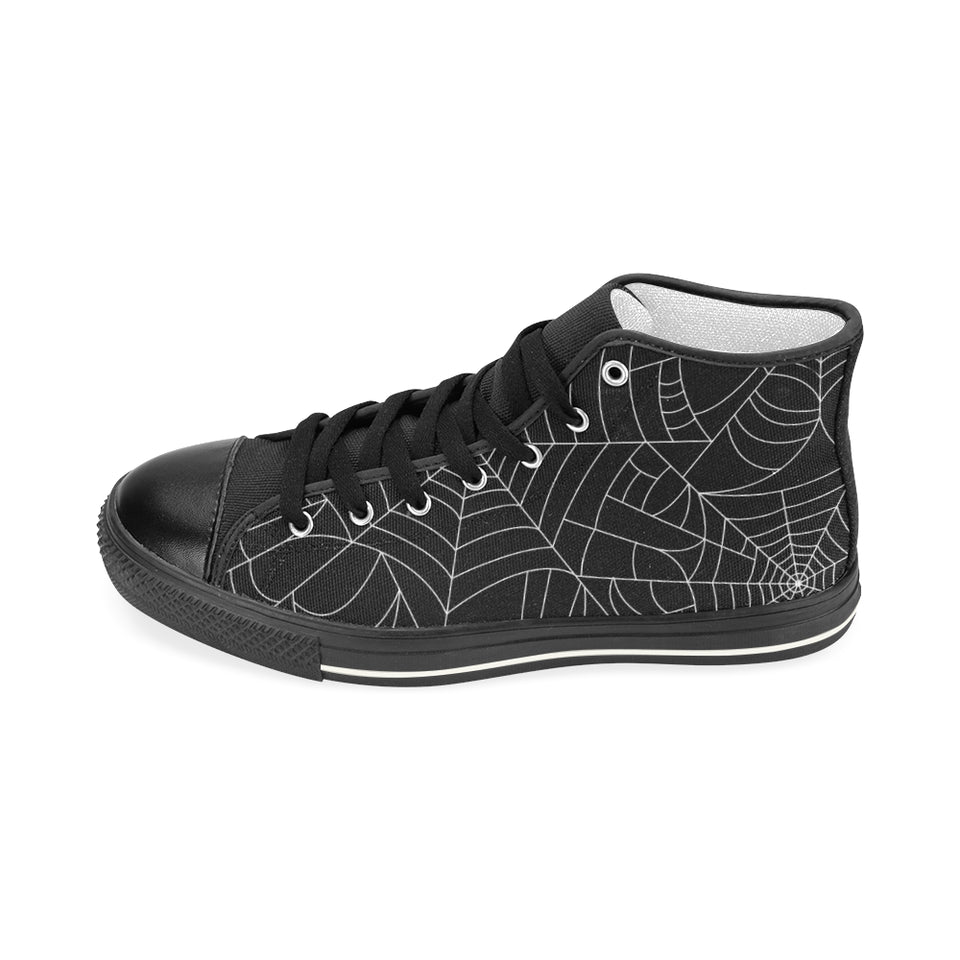 Spider web pattern Black background white cobweb Women's High Top Canvas Shoes Black