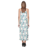 Cute Penguin pattern V-Neck Open Fork Long Dress