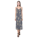 Gold ginkgo leaves V-Neck Open Fork Long Dress
