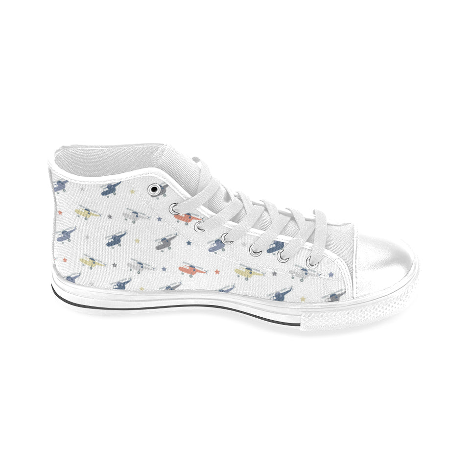 Cute helicopter star pattern Men's High Top Canvas Shoes White