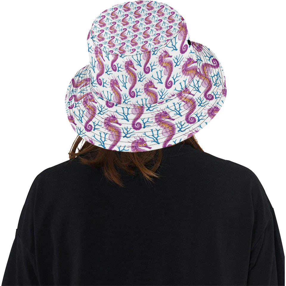 Purple seahorse blue coral pattern Unisex Bucket Hat