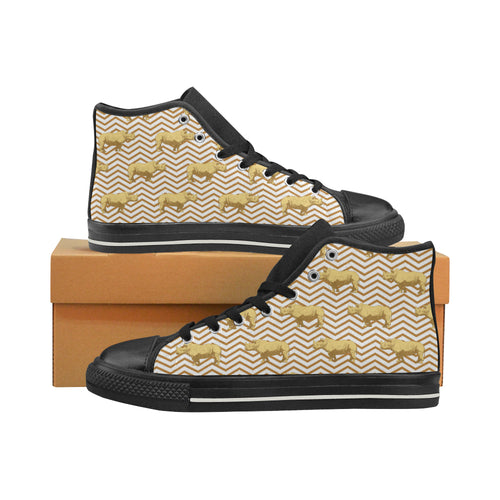Rhino yellow theme pattern Women's High Top Canvas Shoes Black