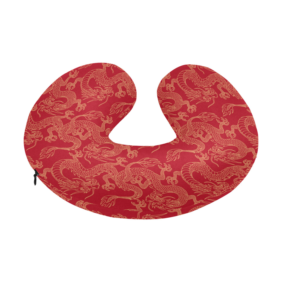 Gold dragons red background U-Shaped Travel Neck Pillow