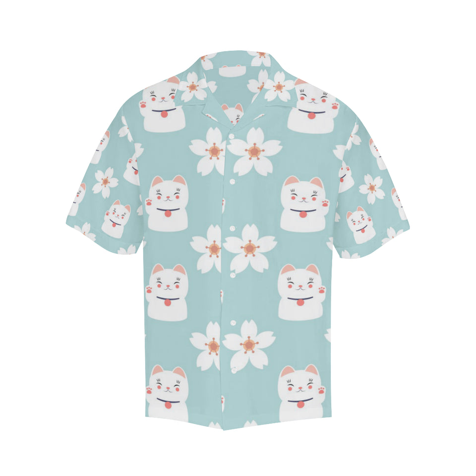 Maneki neko cat sakura Men's All Over Print Hawaiian Shirt