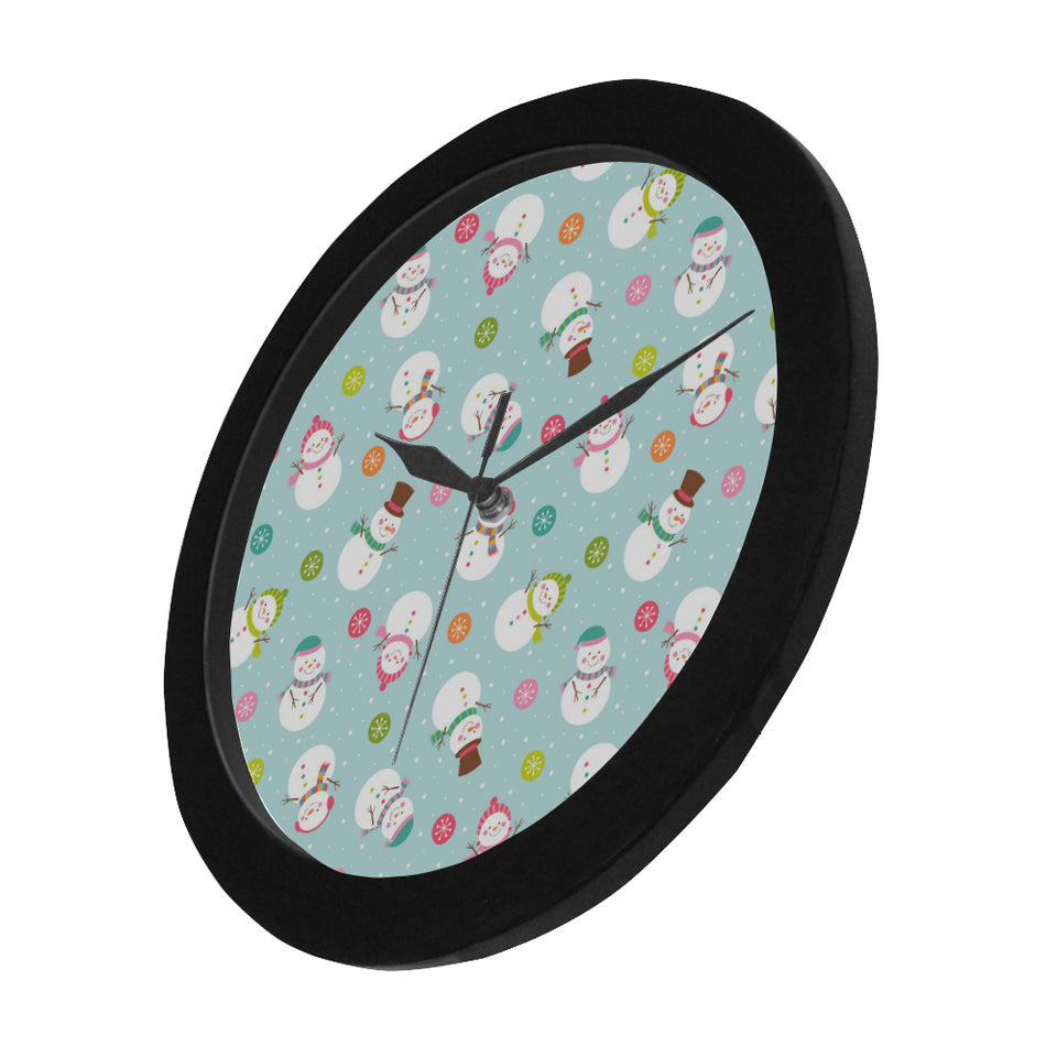 Cute snowman snowflake pattern Elegant Black Wall Clock