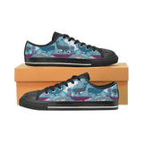 Whale design pattern Men's Low Top Canvas Shoes Black