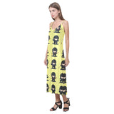 Cute ninja yellow background V-Neck Open Fork Long Dress