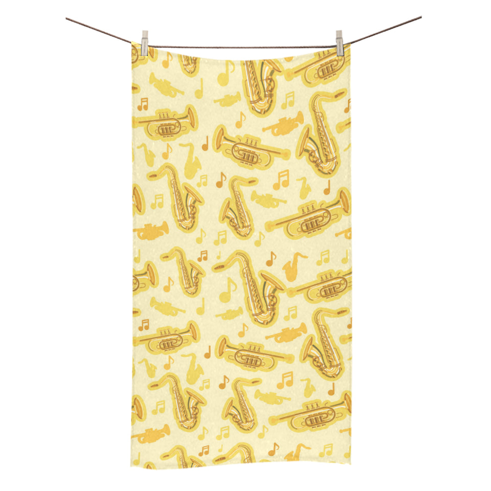 Saxophone cornet pattern yellow background Bath Towel