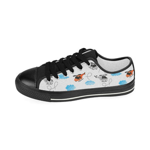 Watercolor helicopter cloud pattern Kids' Boys' Girls' Low Top Canvas Shoes Black