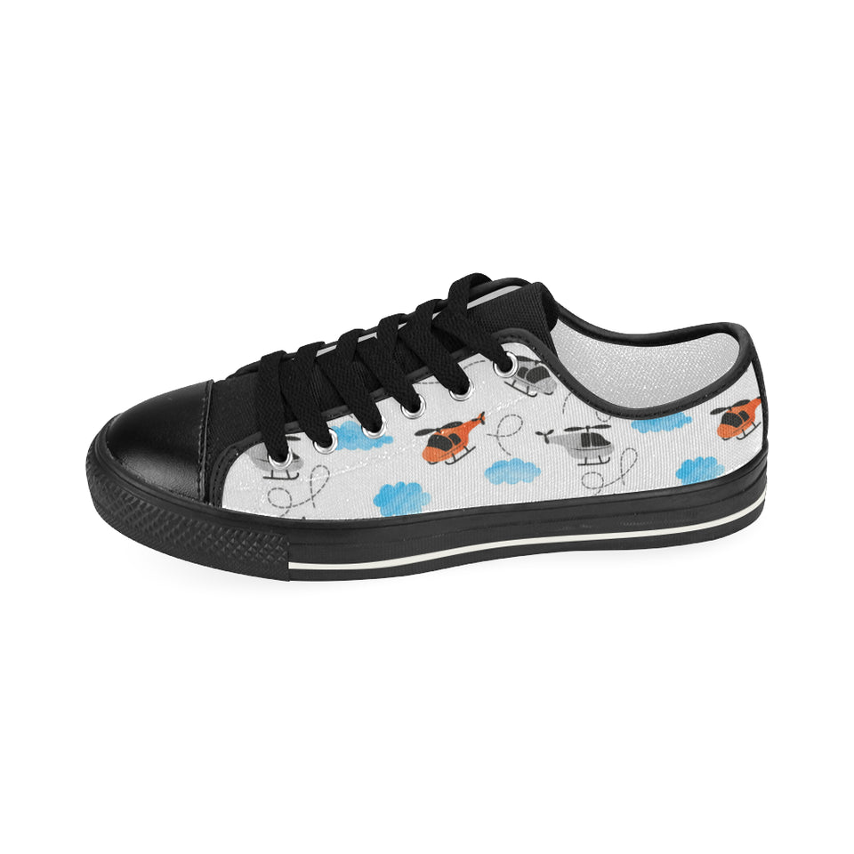 Watercolor helicopter cloud pattern Women's Low Top Canvas Shoes Black