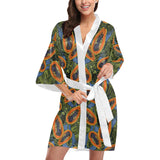 Colorful papaya tropical leaves Women's Short Kimono Robe