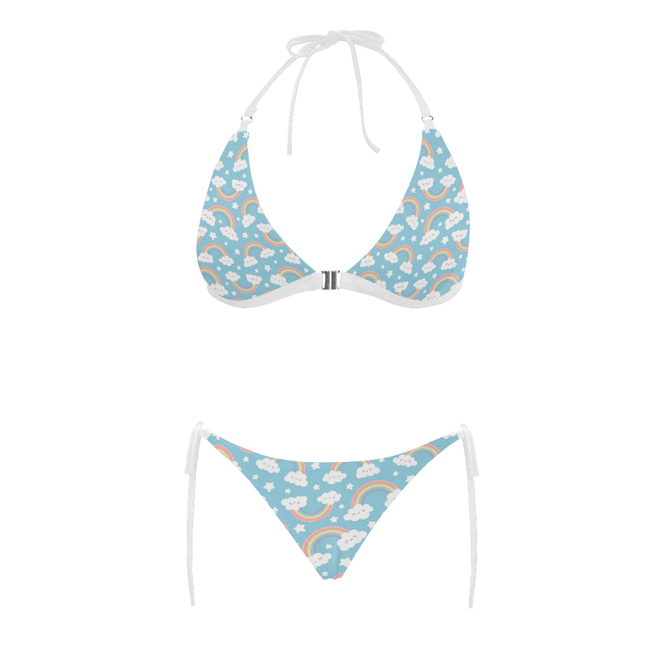 Cute rainbow clound star pattern blue background Sexy Bikinis Two-Piece Swimsuits