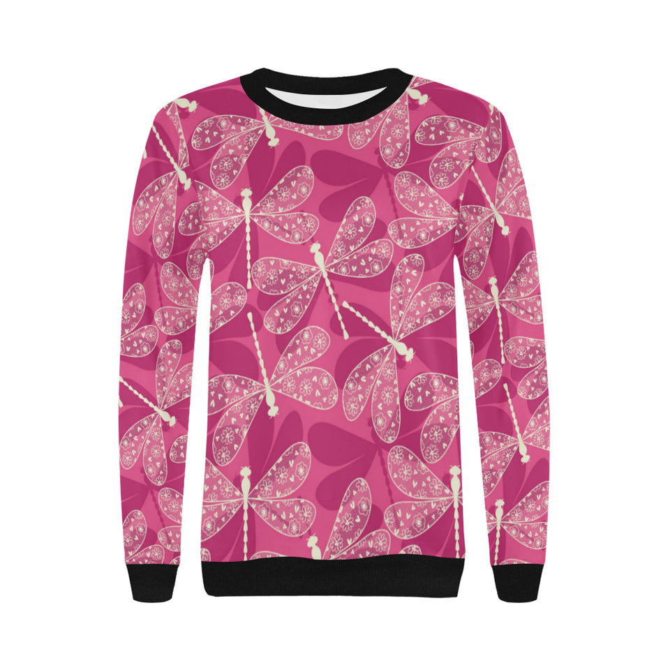 Beautiful dragonfly pink background Women's Crew Neck Sweatshirt