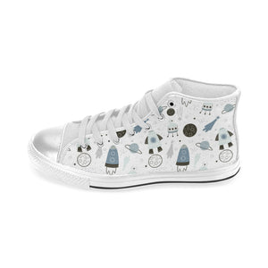 Hand drawn space elements space rocket star planet Women's High Top Canvas Shoes White