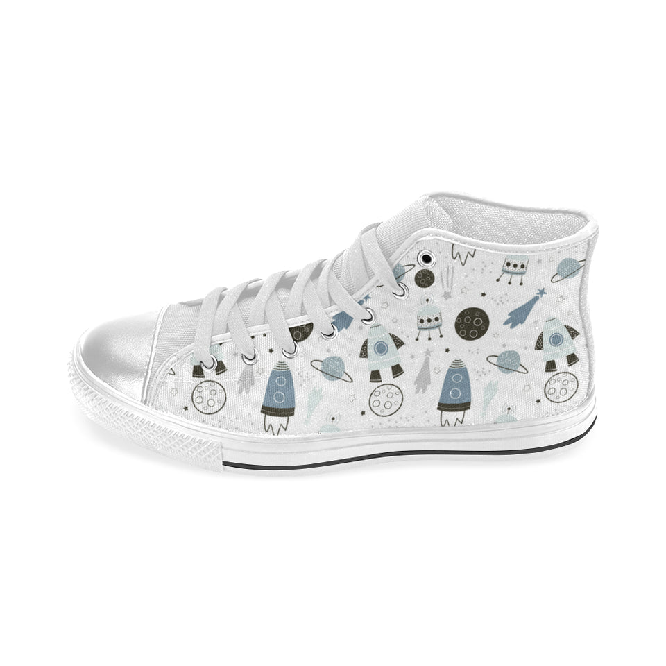 Hand drawn space elements space rocket star planet Women's High Top Canvas Shoes White