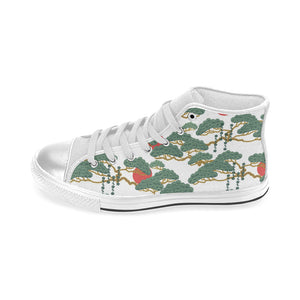 Bonsai red sun japanese pattern Women's High Top Canvas Shoes White