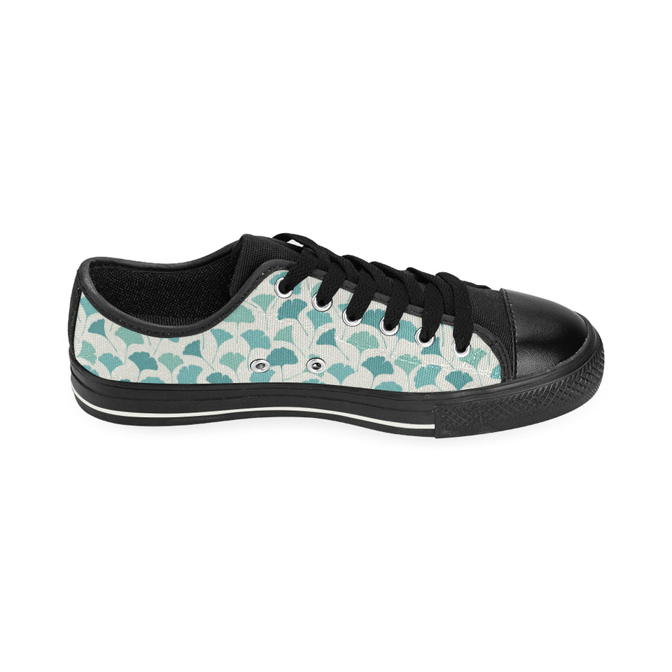 Green ginkgo leaves pattern Men's Low Top Canvas Shoes Black