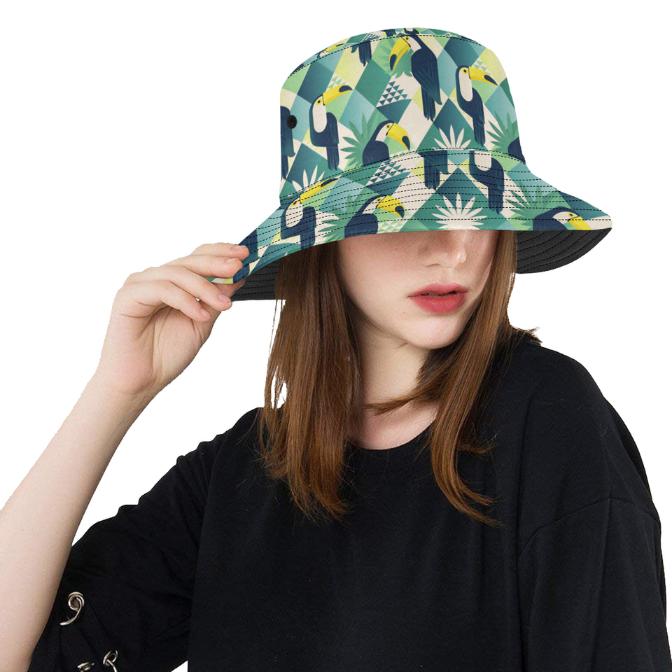 Toucan tropical leaves design pattern Unisex Bucket Hat