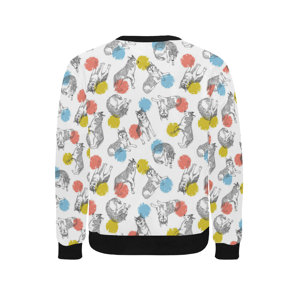 Siberian husky and colorful circle pattern Men's Crew Neck Sweatshirt