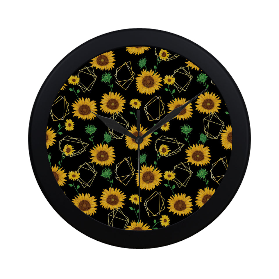 sunflower golden polygonal shapes Elegant Black Wall Clock