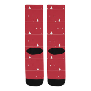 Christmas tree star snow red background Crew Socks