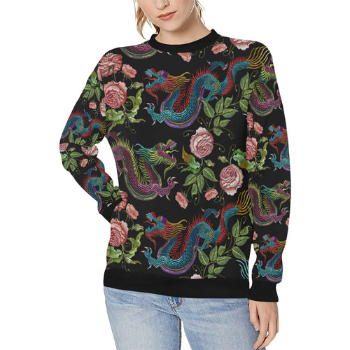 Dragons flower pattern Women's Crew Neck Sweatshirt