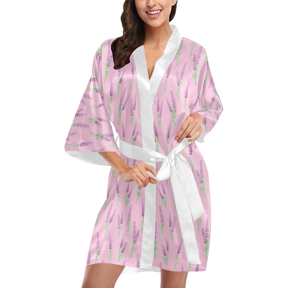Lavender pattern pink background Women's Short Kimono Robe
