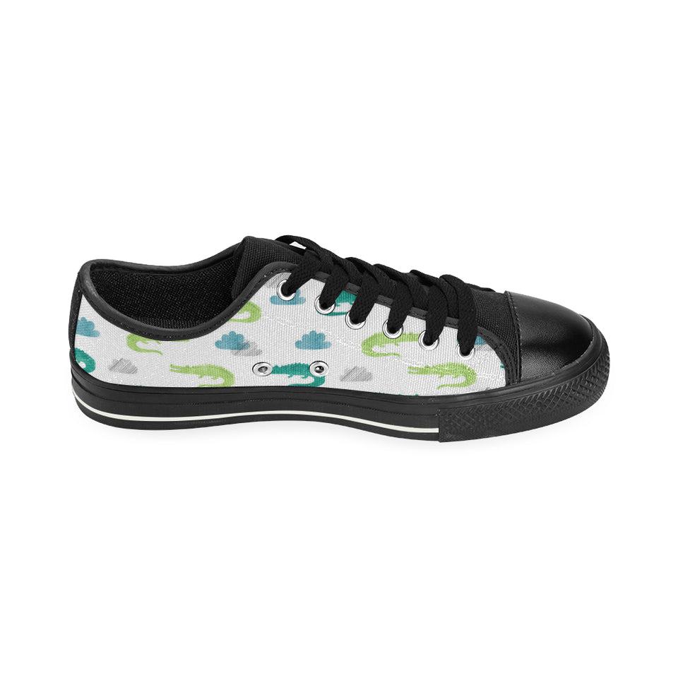watercolor crocodile pattern Men's Low Top Canvas Shoes Black