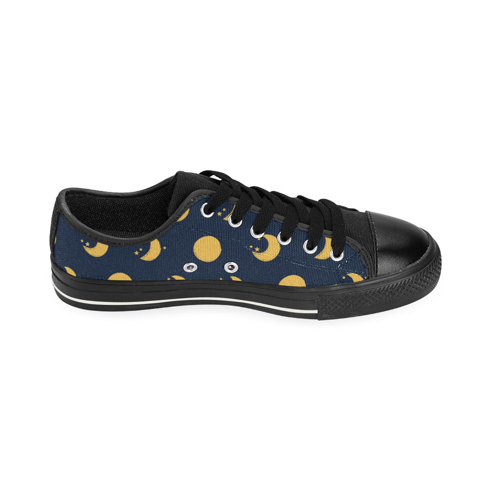 Moon star pattern Men's Low Top Canvas Shoes Black