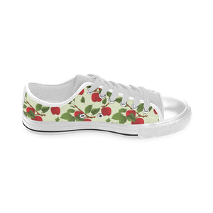 Red apples leaves pattern Men's Low Top Shoes White