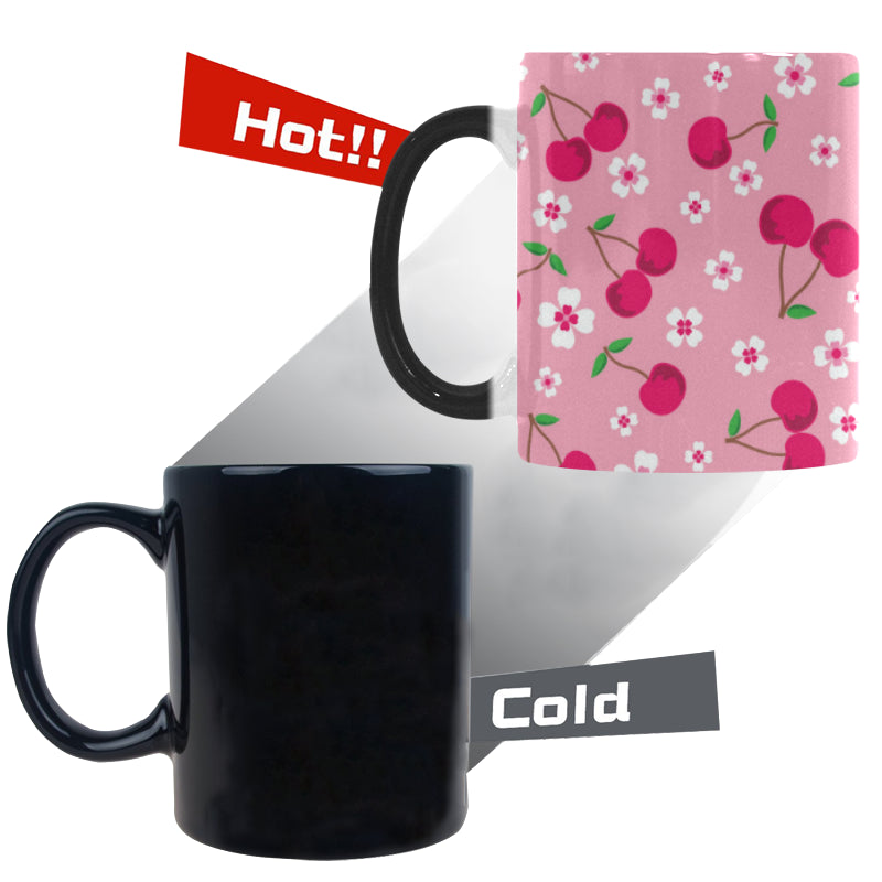 cherry flower pattern pink background Morphing Mug Heat Changing Mug