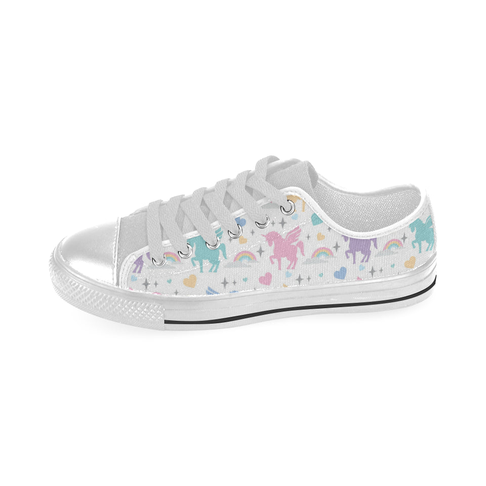 colorful unicorn rainbow heart pattern Men's Low Top Shoes White