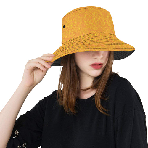 Orange traditional indian element pattern Unisex Bucket Hat