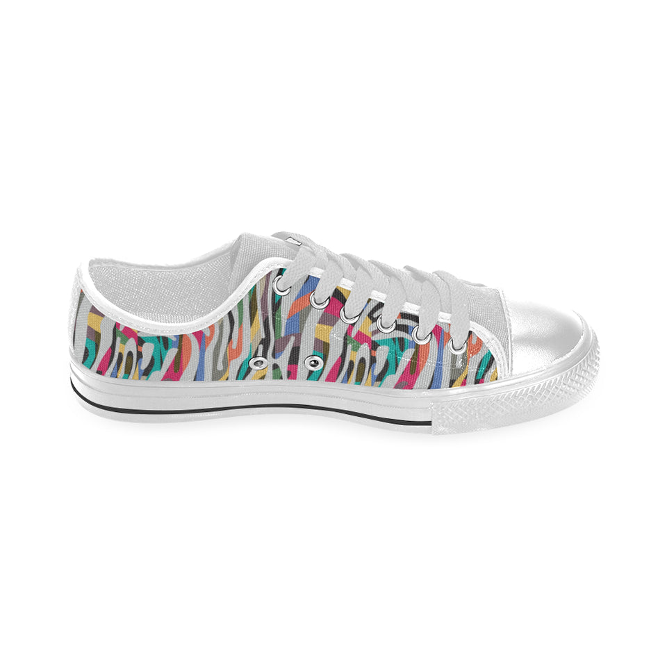 Colorful zebra skin pattern Men's Low Top Shoes White