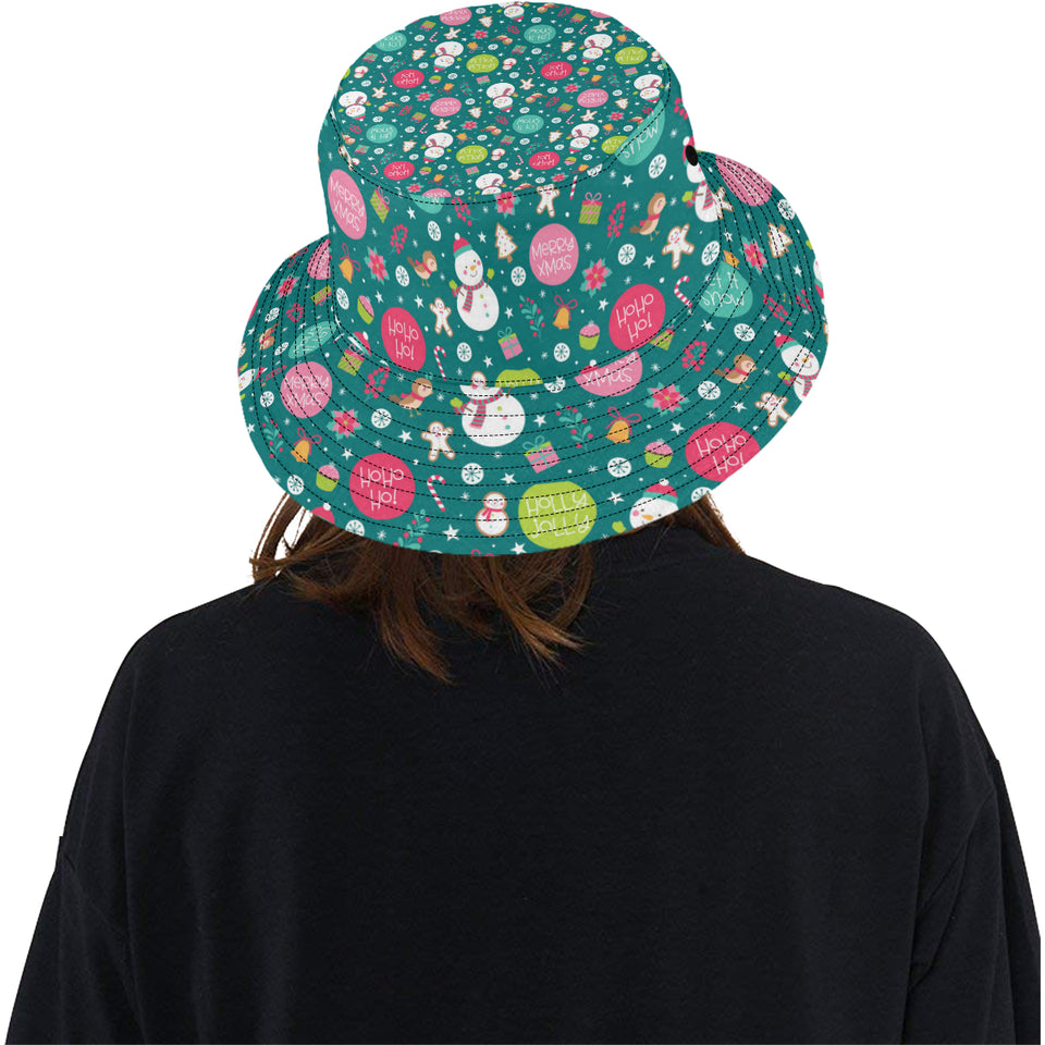Snowman bird decorative elements christmas pattern Unisex Bucket Hat