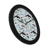 Cute dolphins Childish Style pattern Elegant Black Wall Clock