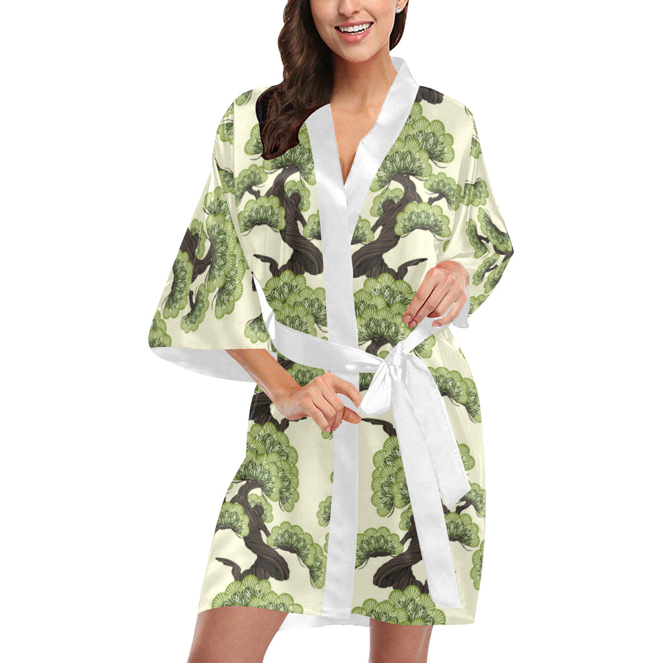 Bonsai pattern Women's Short Kimono Robe