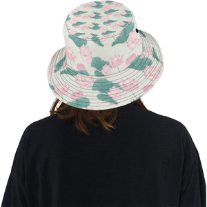 Pink lotus waterlily leaves pattern Unisex Bucket Hat