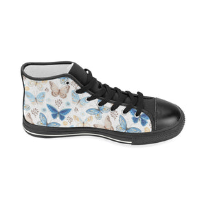 blue butterfly pattern Women's High Top Canvas Canvas Shoes Black