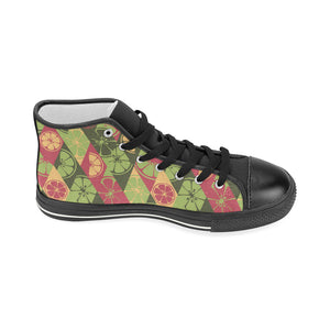 Cool Geometric lime pattern Women's High Top Canvas Shoes Black