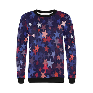 Red blue star pattern Women's Crew Neck Sweatshirt