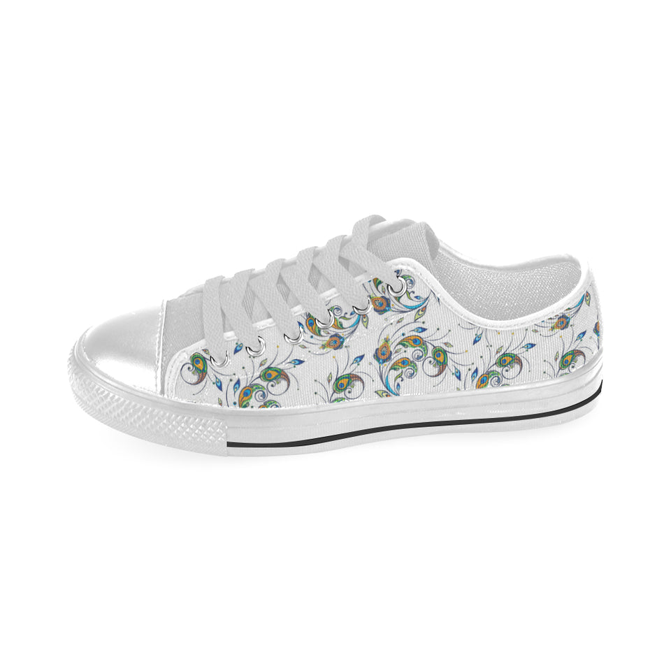 Peacock feather pattern Men's Low Top Shoes White