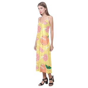 Grapefruit yellow background V-Neck Open Fork Long Dress