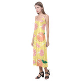 Grapefruit yellow background V-Neck Open Fork Long Dress